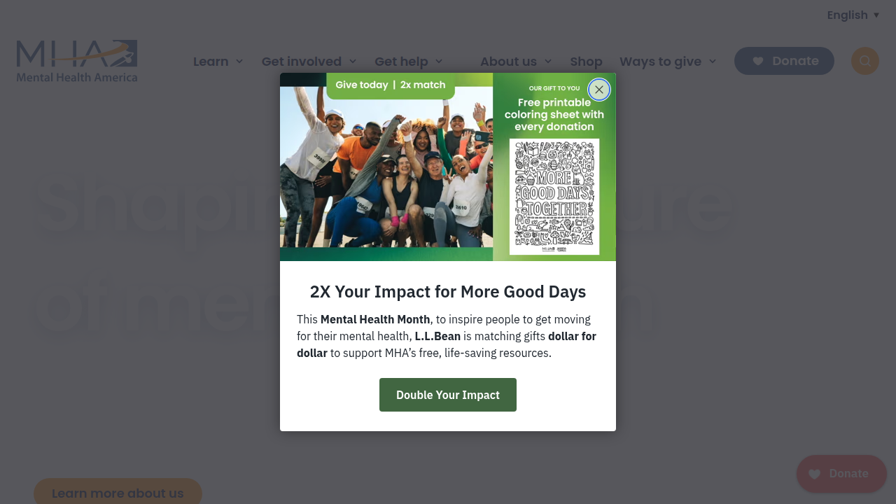 Screenshot of the Mental Health America (MHA) homepage, a key resource for mental wellness.