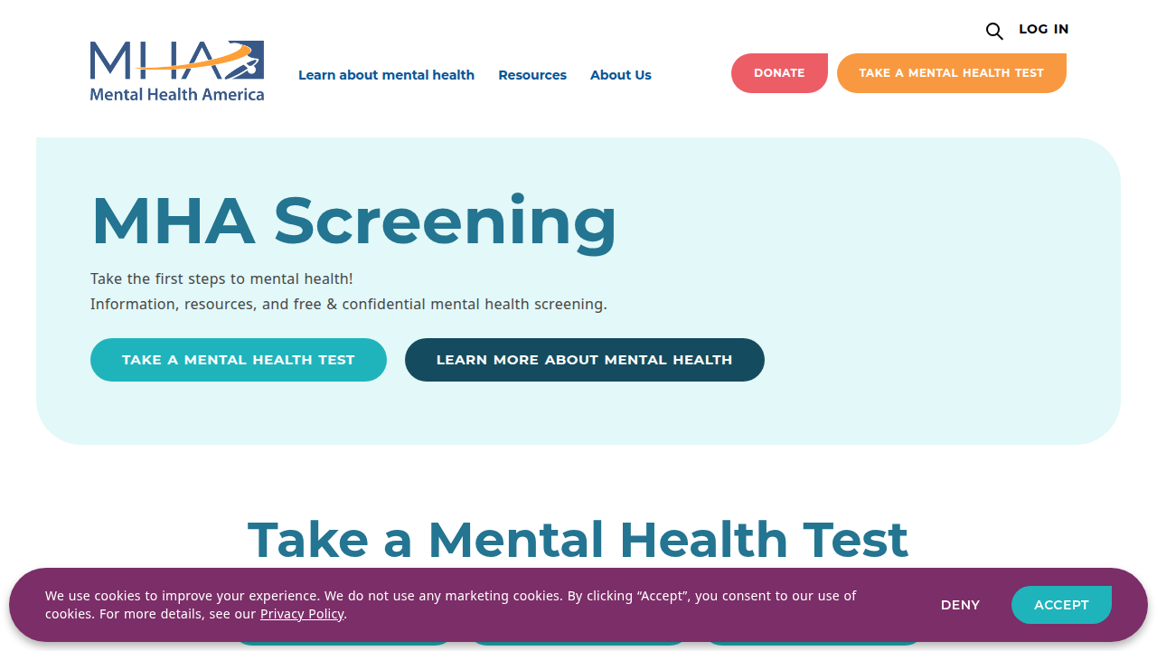 Screenshot of Mental Health America's free, anonymous online screening tool for anxiety.