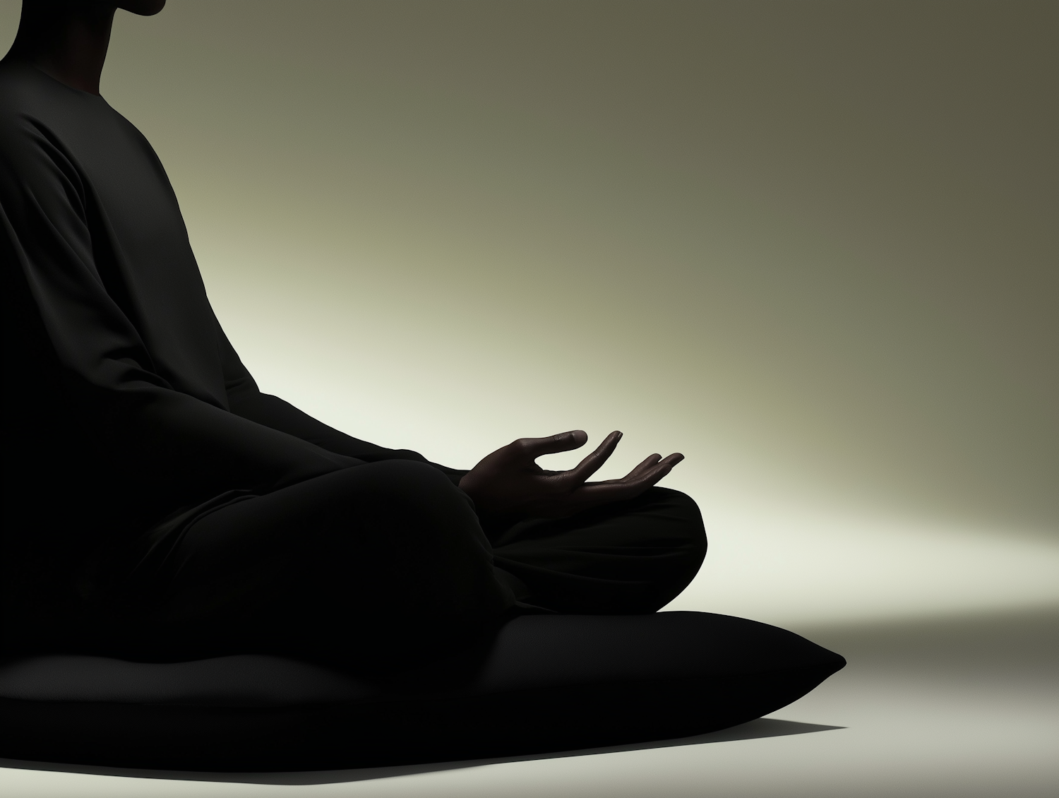 A person calmly engaged in a mindfulness exercise, perhaps meditating or focusing on sensory details in a peaceful environment.