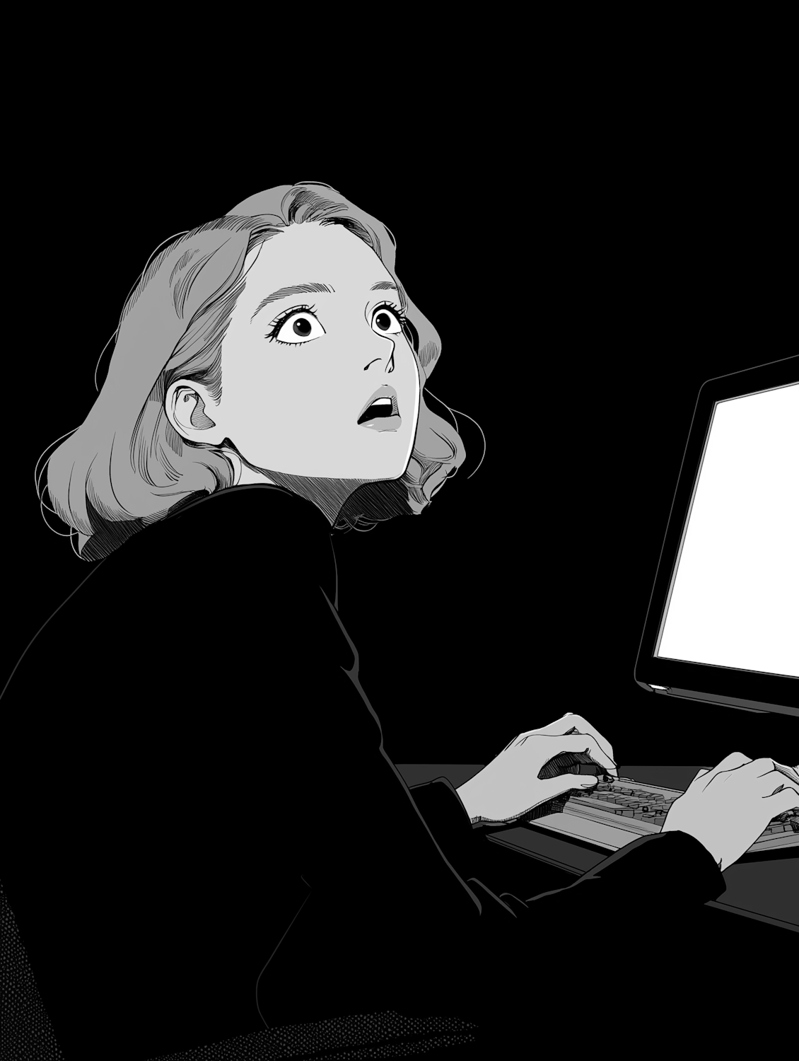 A person experiencing a sudden, overwhelming sense of fear or discomfort, reflecting the unexpected onset of a panic attack.