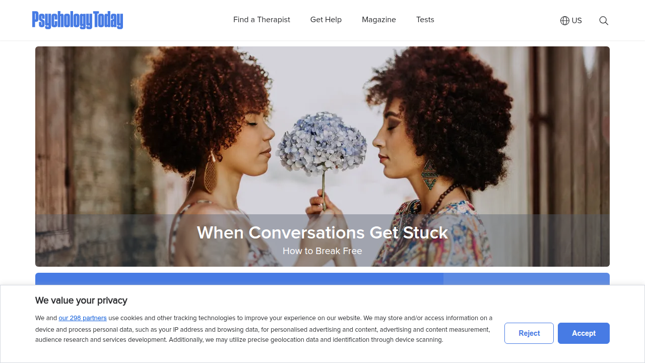 The Psychology Today homepage, a starting point for finding mental health support.