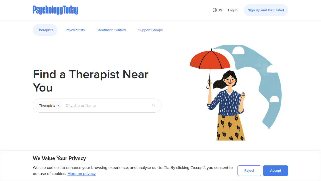 Psychology Today's directory offers detailed filters to help you locate a therapist based on your specific criteria.