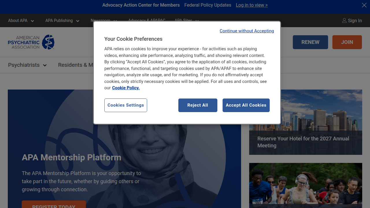 The American Psychiatric Association website, a leading resource for psychiatric information and research.