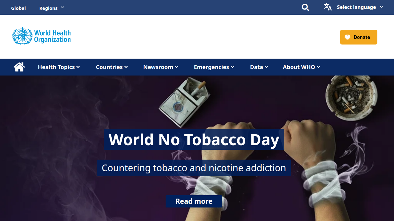 The World Health Organization (WHO) website, providing global health statistics and information.