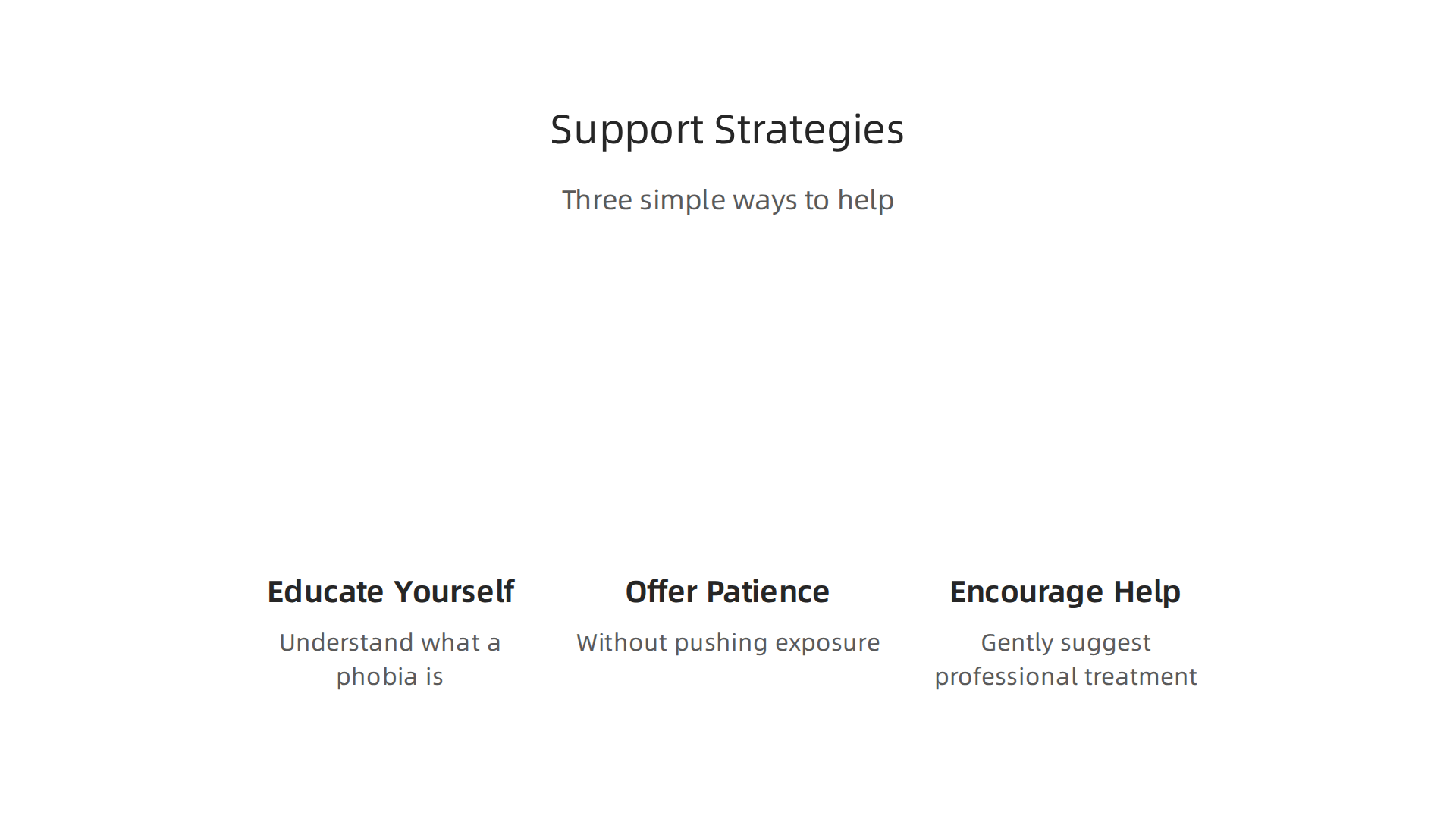Three effective strategies for supporting a friend or family member with a specific phobia.