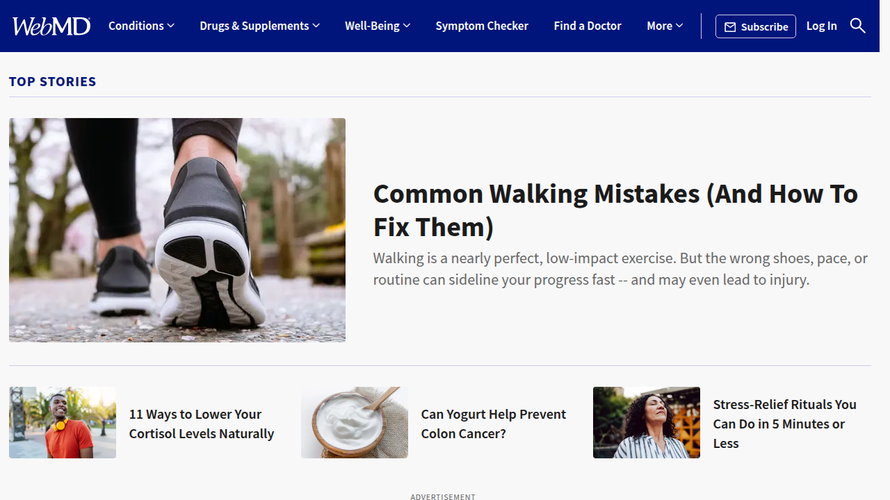 Homepage of WebMD, a leading online source for health and medical information.