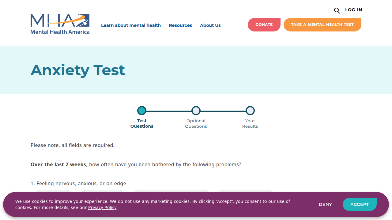 Access the free, anonymous GAD-7 anxiety screening tool provided by Mental Health America to quickly assess your symptoms.