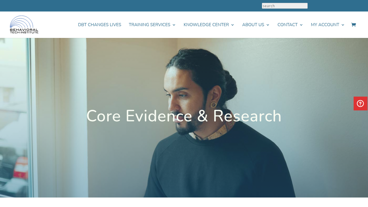 A screenshot of the Behavioral Tech Institute homepage, a primary resource for DBT training and research, emphasizing the evidence base for DBT.
