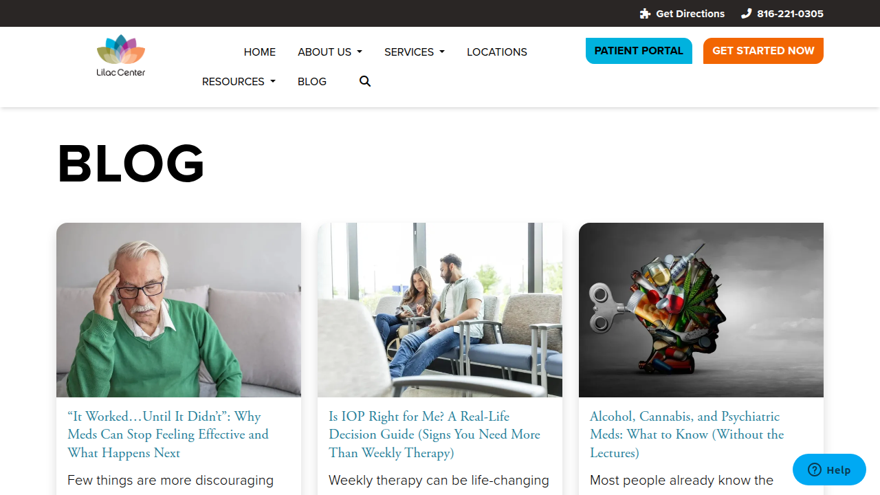 A screenshot of the Lilac Center's blog homepage, a resource for understanding DBT skills and their application.