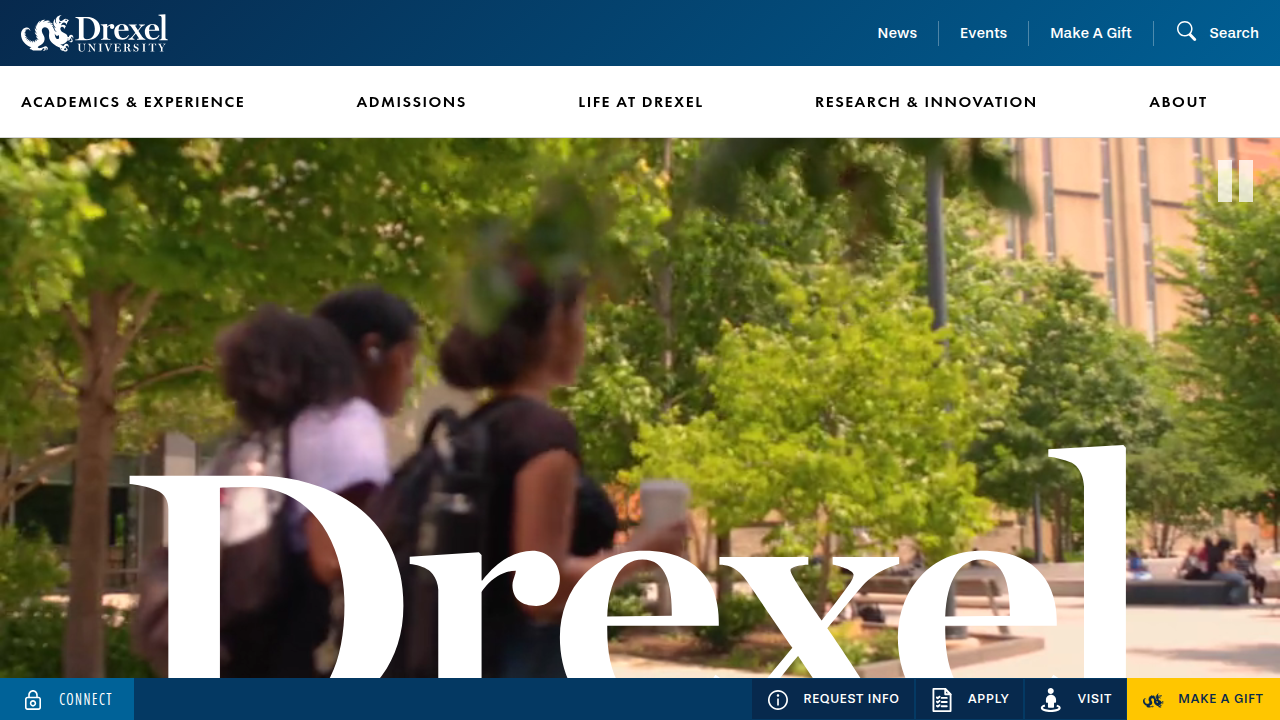 The homepage of Drexel University, highlighting its academic and research programs, often including family intervention studies.