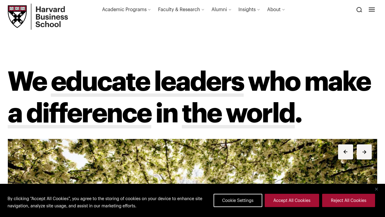 The homepage of Harvard Business School, a source for academic research supporting the power of rituals.