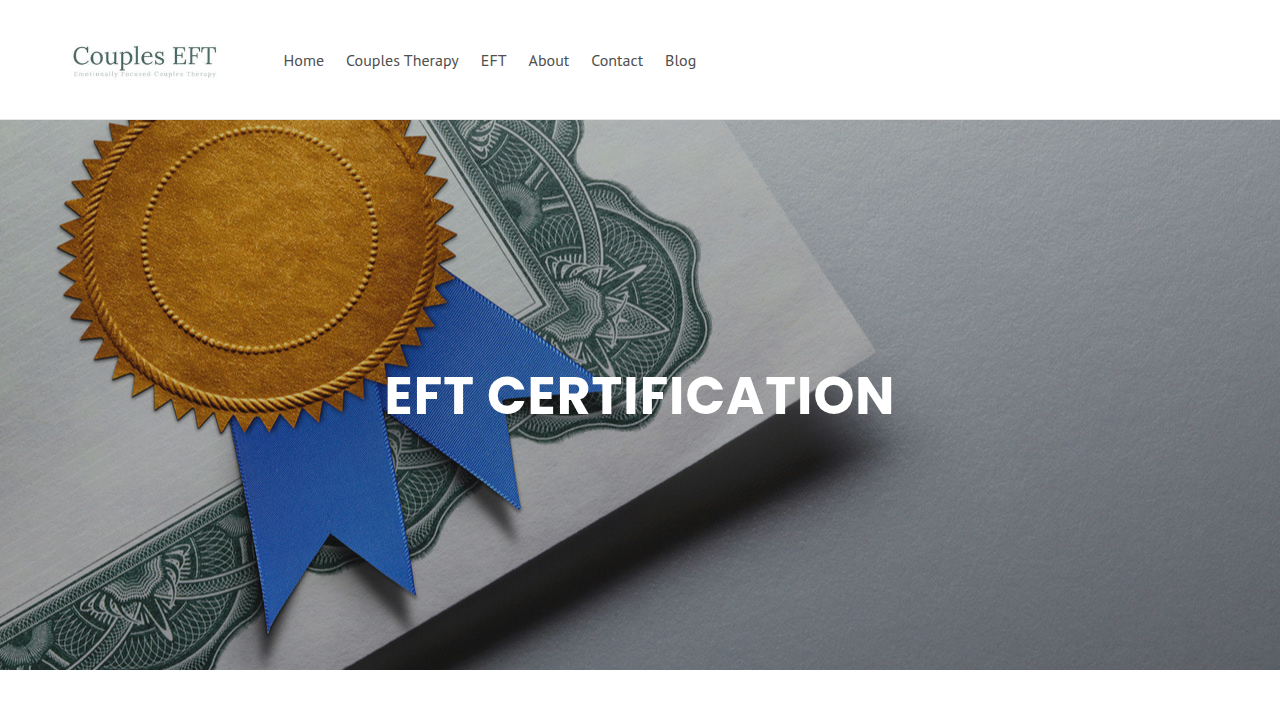 A screenshot of the Couples-EFT website detailing the certification process for therapists.