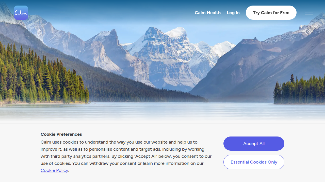 The official website for the Calm app, a popular resource for guided meditation and mindfulness.