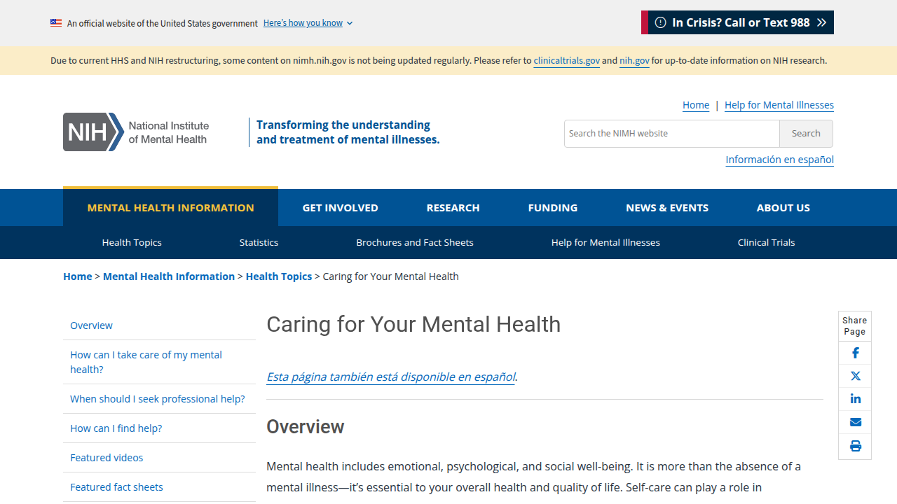 Access government health information on caring for your mental health and well-being.