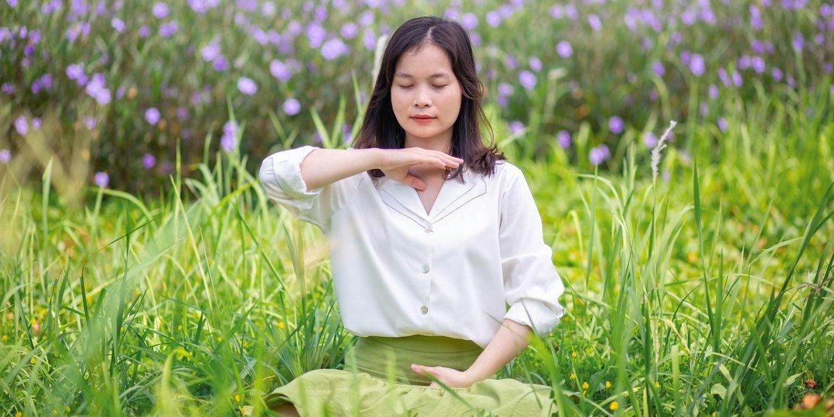 Illustrating active engagement in stress-reduction techniques, such as deep breathing or mindfulness, to foster immediate calm.
